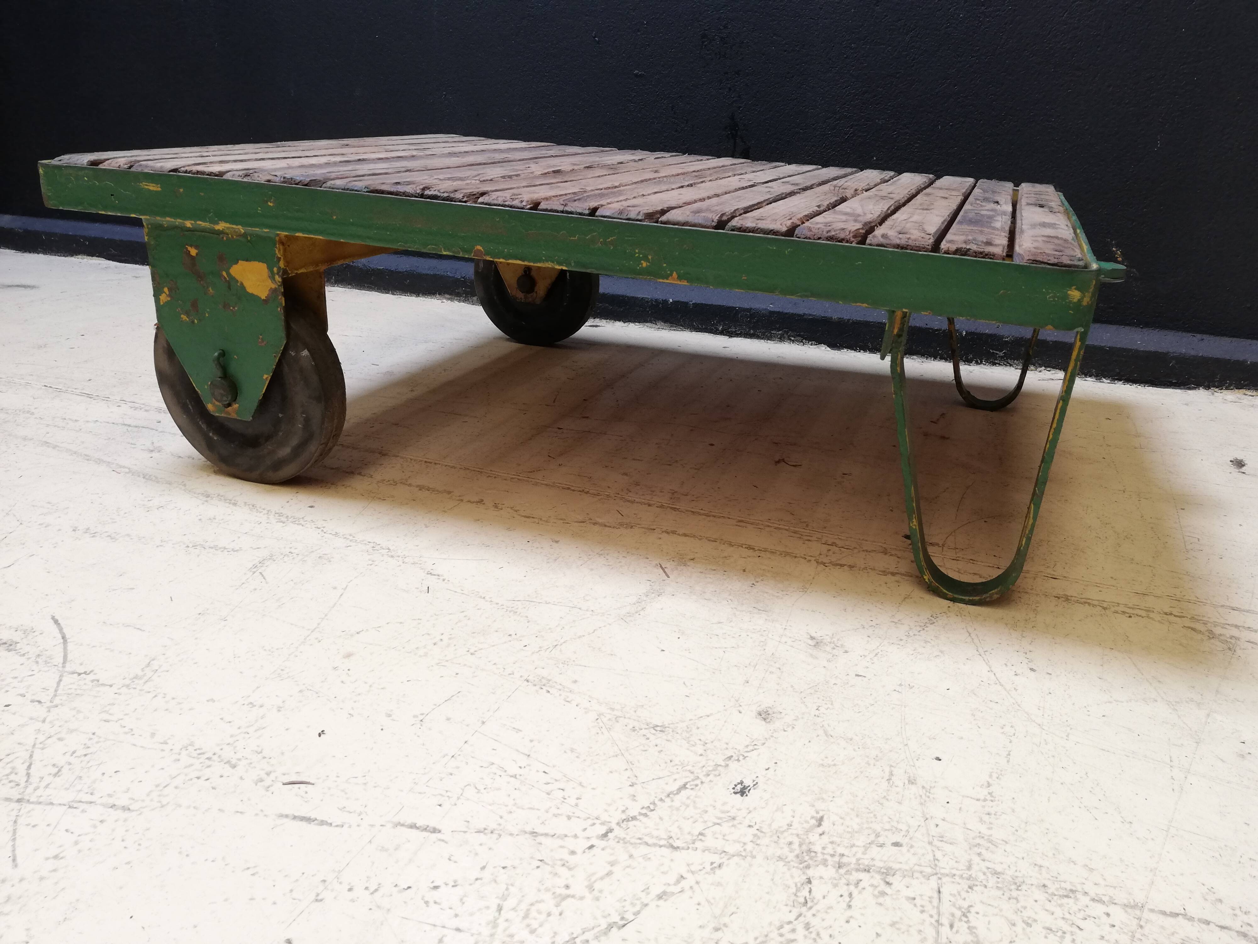 Coffee table, industrial trolley