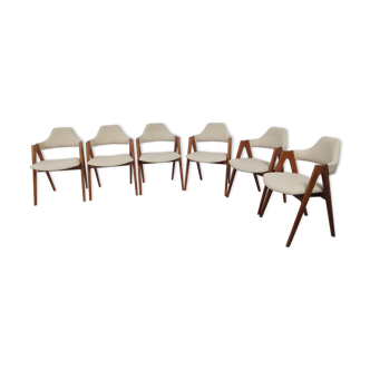 6 "compass" teak chairs by Kai Kristiansen for sva m-bler, 60s