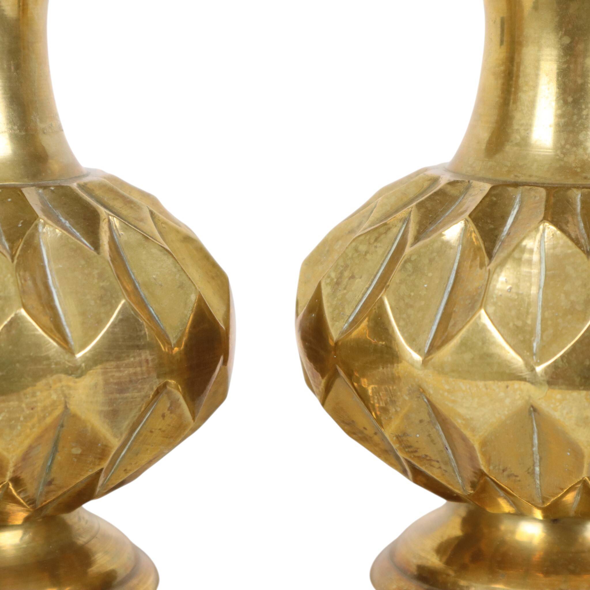 Pair of Brass Vases, Geometric Design, 15 cm