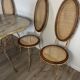 Ensemble table + 4 chaises fer forgé patiné, plateau granit Kashmir, cannag