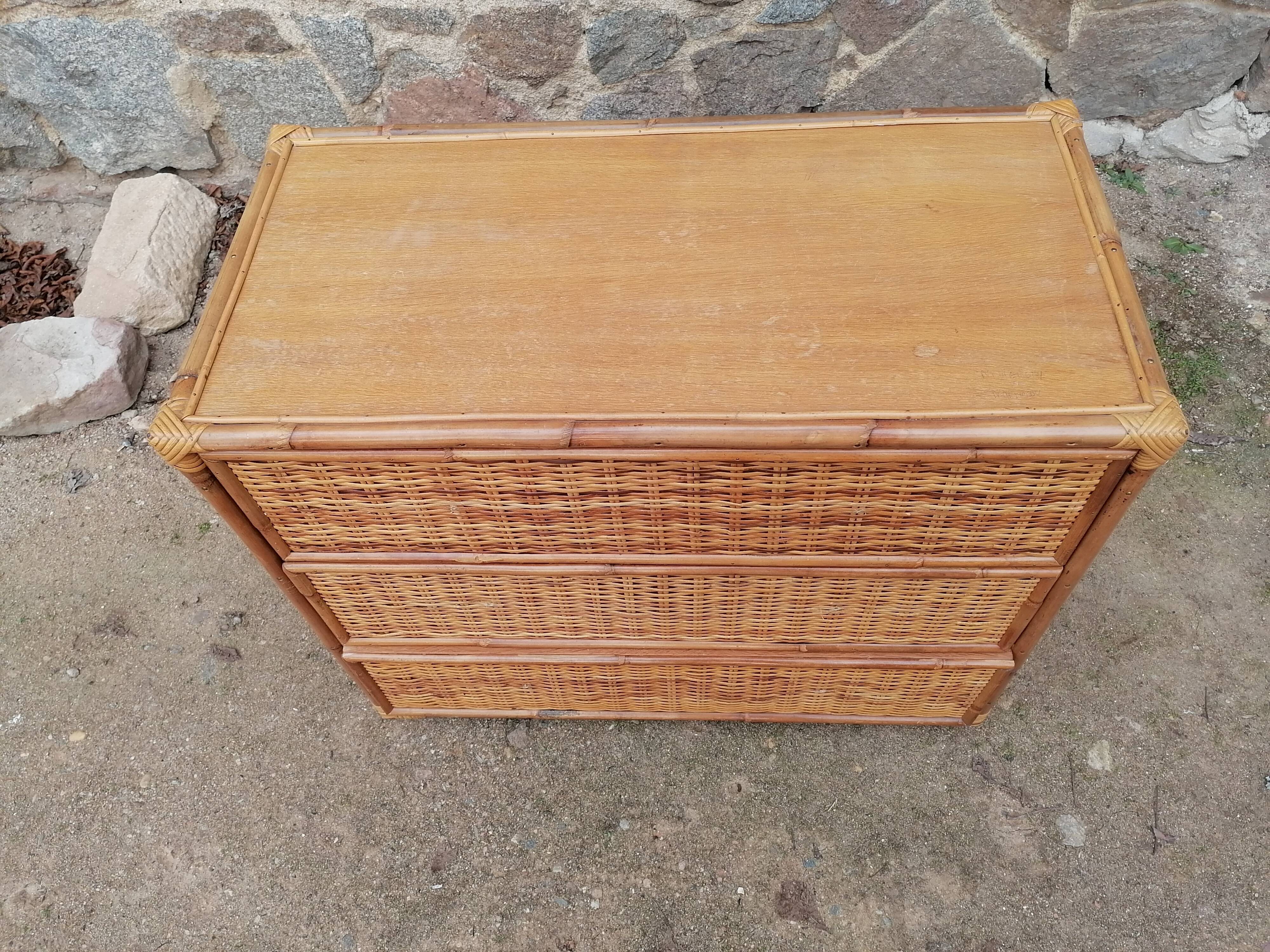 Commode rotin et bambou vintage