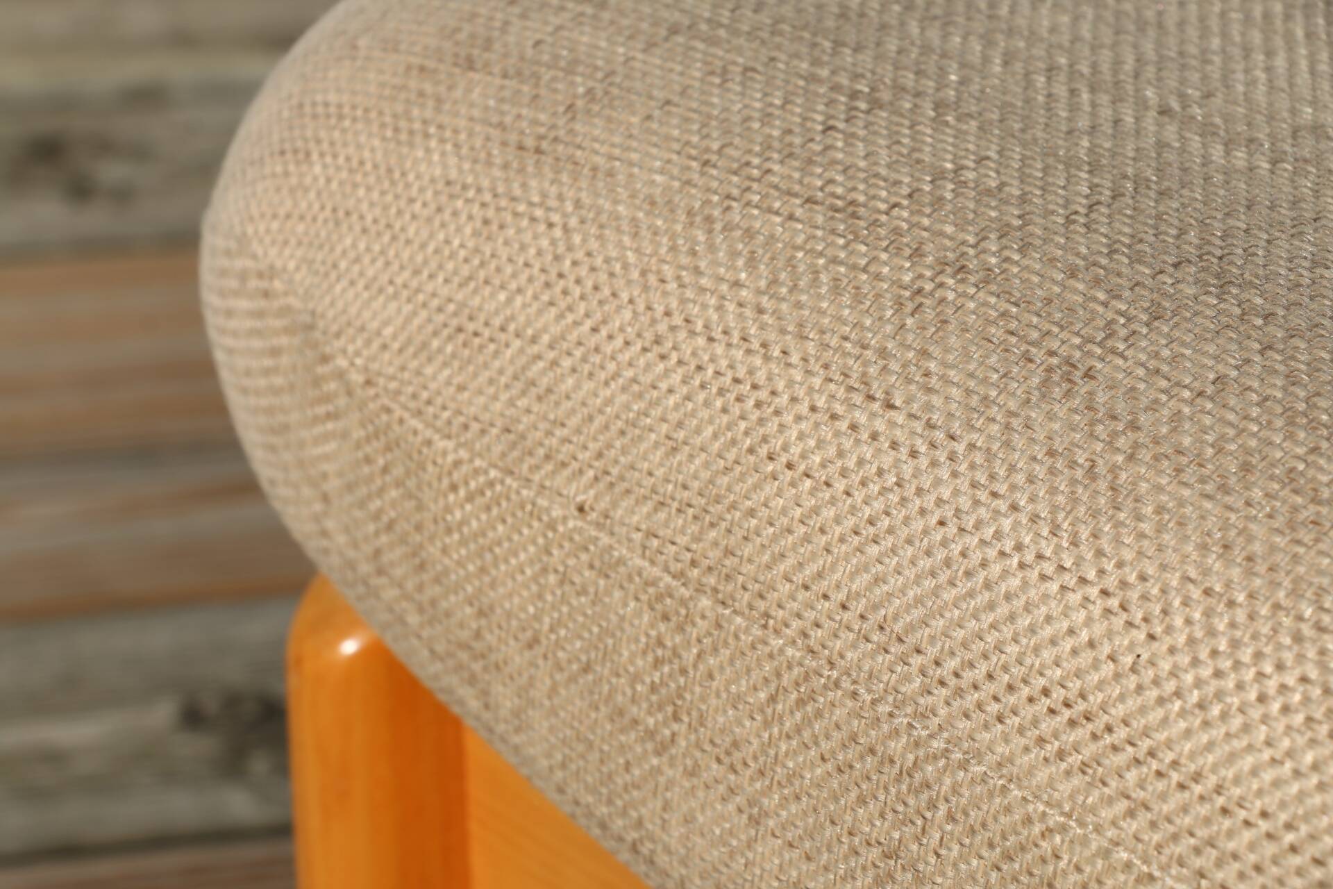Pair of wood and fabric lounge chairs, 1980