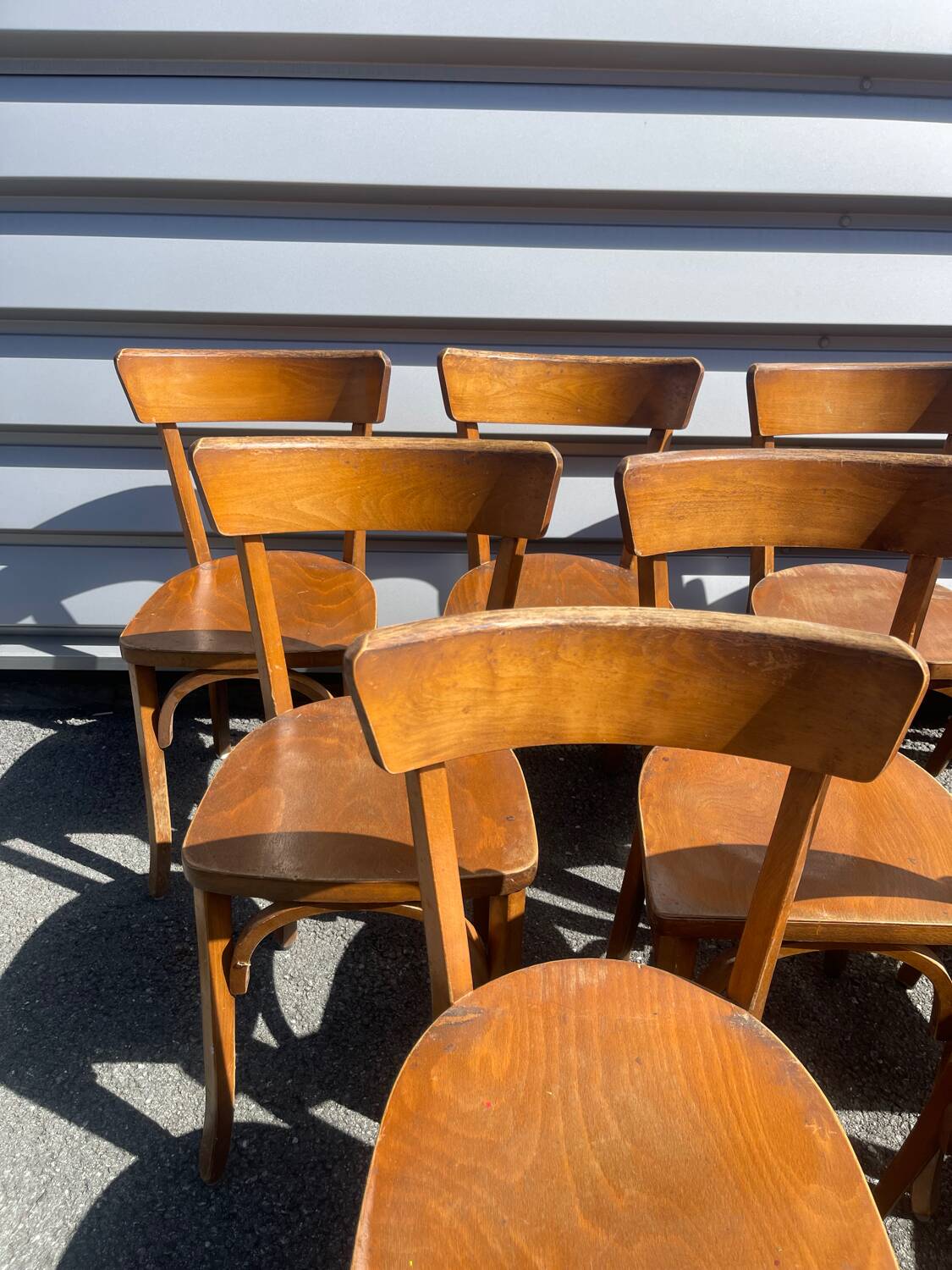 Lot of 60 wooden bistro chairs from the Baumann 1970s