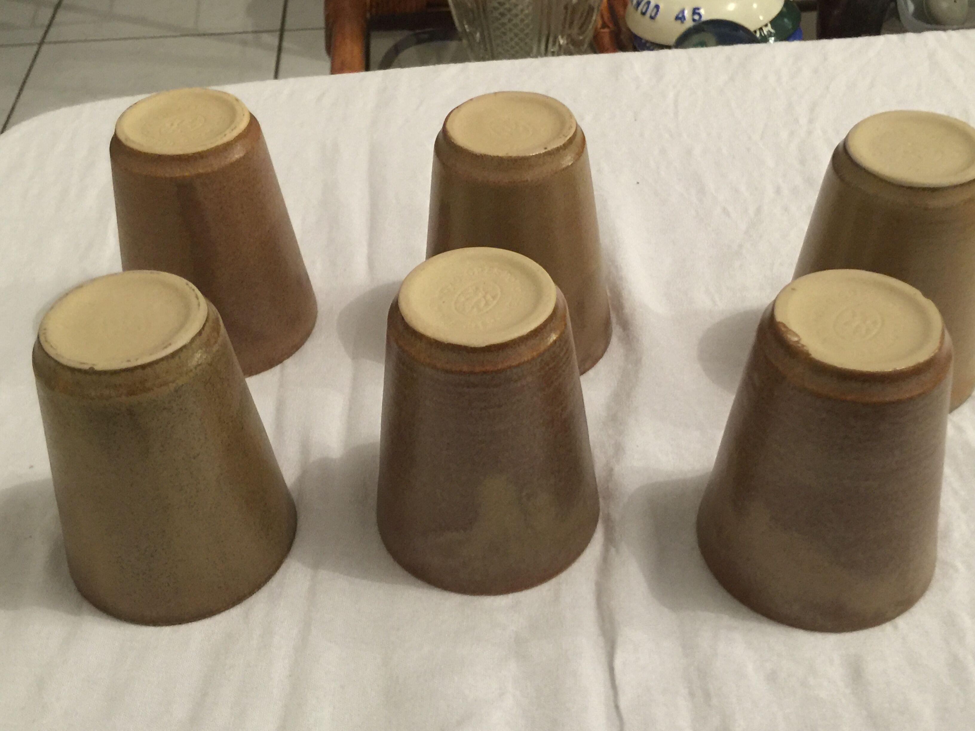 glazed Digoin stoneware cups in very good condition. signed.