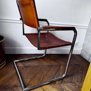 4 fauteuils cantilever Matteo Grassi en cuir cognac