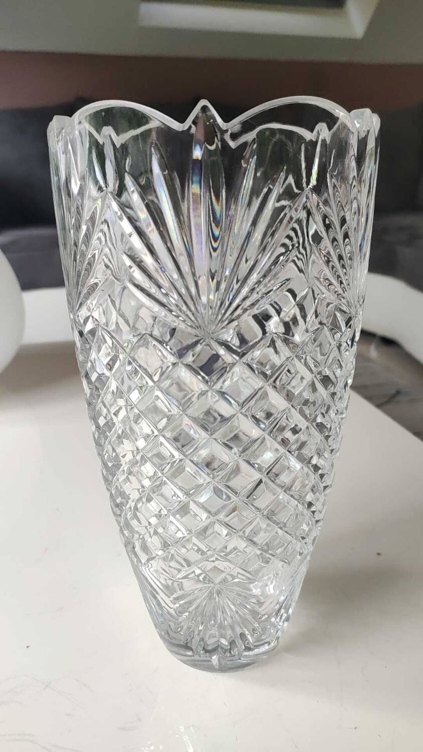 Vintage Bohemian Crystal Vase. Stylish geometric patterned design. Boho-chic. High 24.5 cm