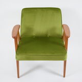 Vintage restored armchair, model 366, designer J. Chierowski, olive velvet