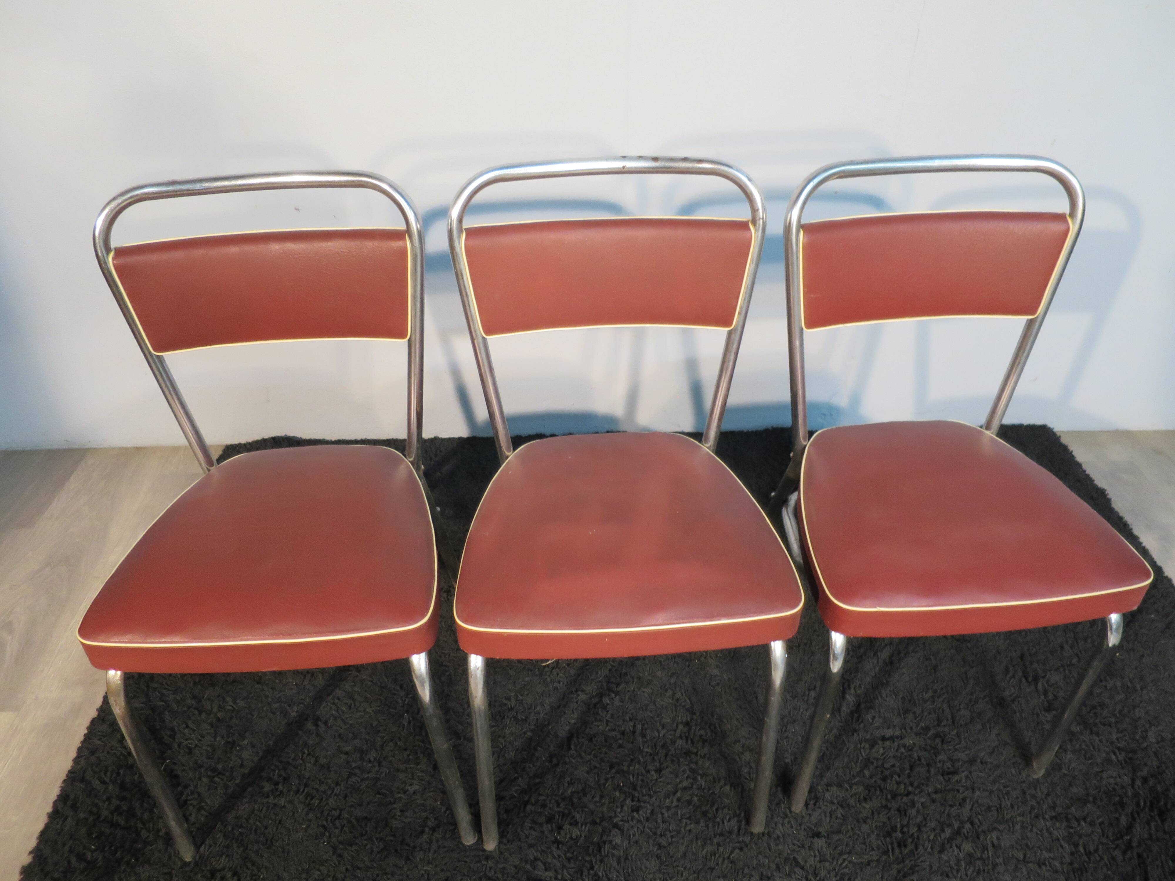 set of 3 burgundy skai industrial chairs