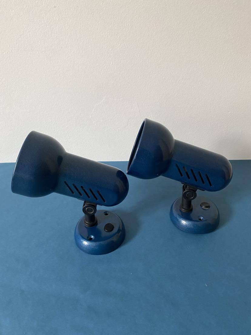 Metallic blue wall lights