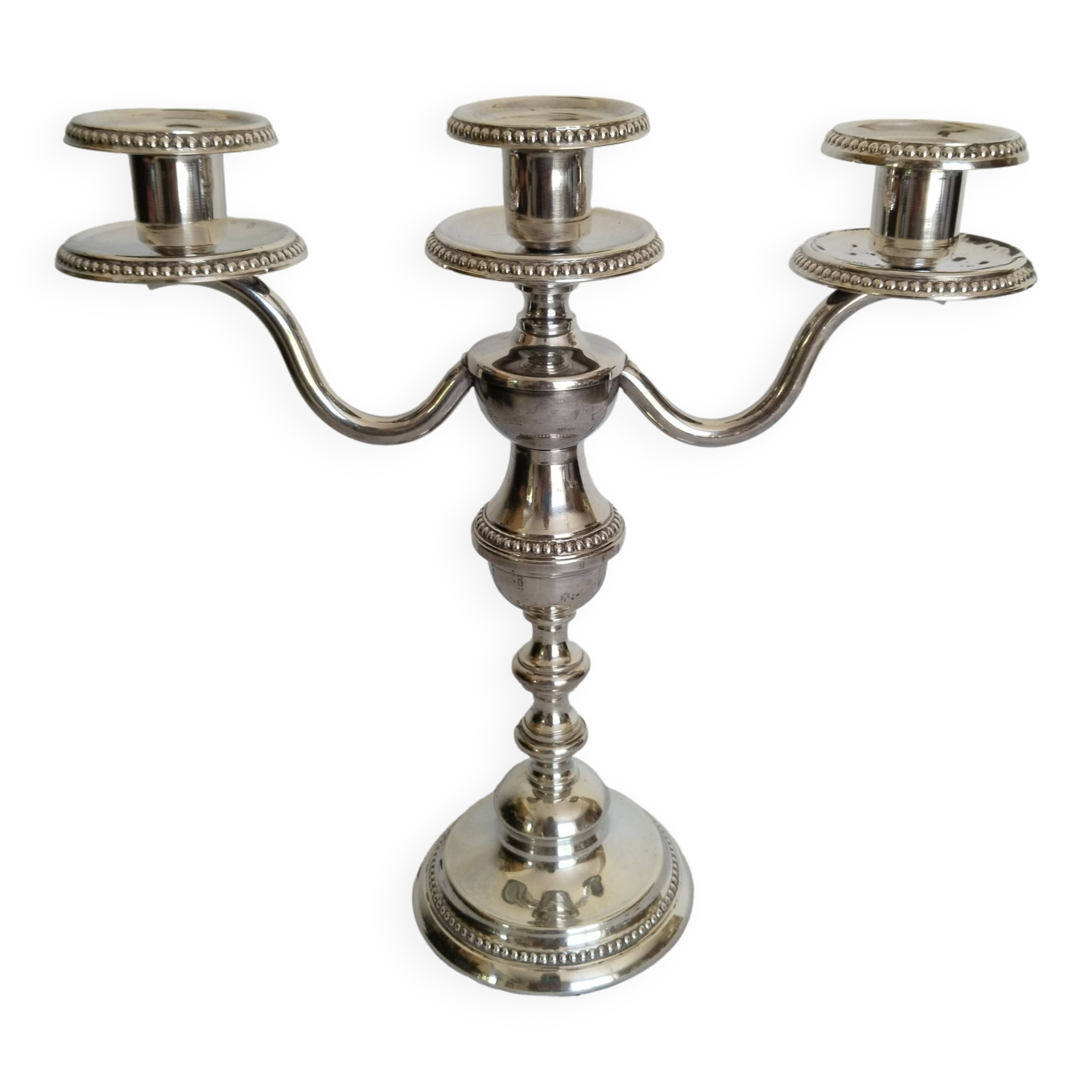 3-branched candle holder in silver metal