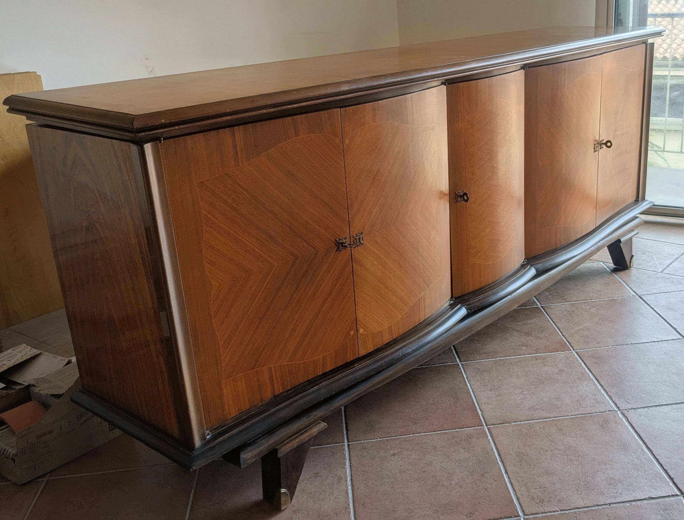 Enfilade-Buffet Vintage Louis XVI Modernisé. Marqueterie en Chevrons