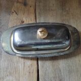 Butter dish silver metal cup glass acorn gilded