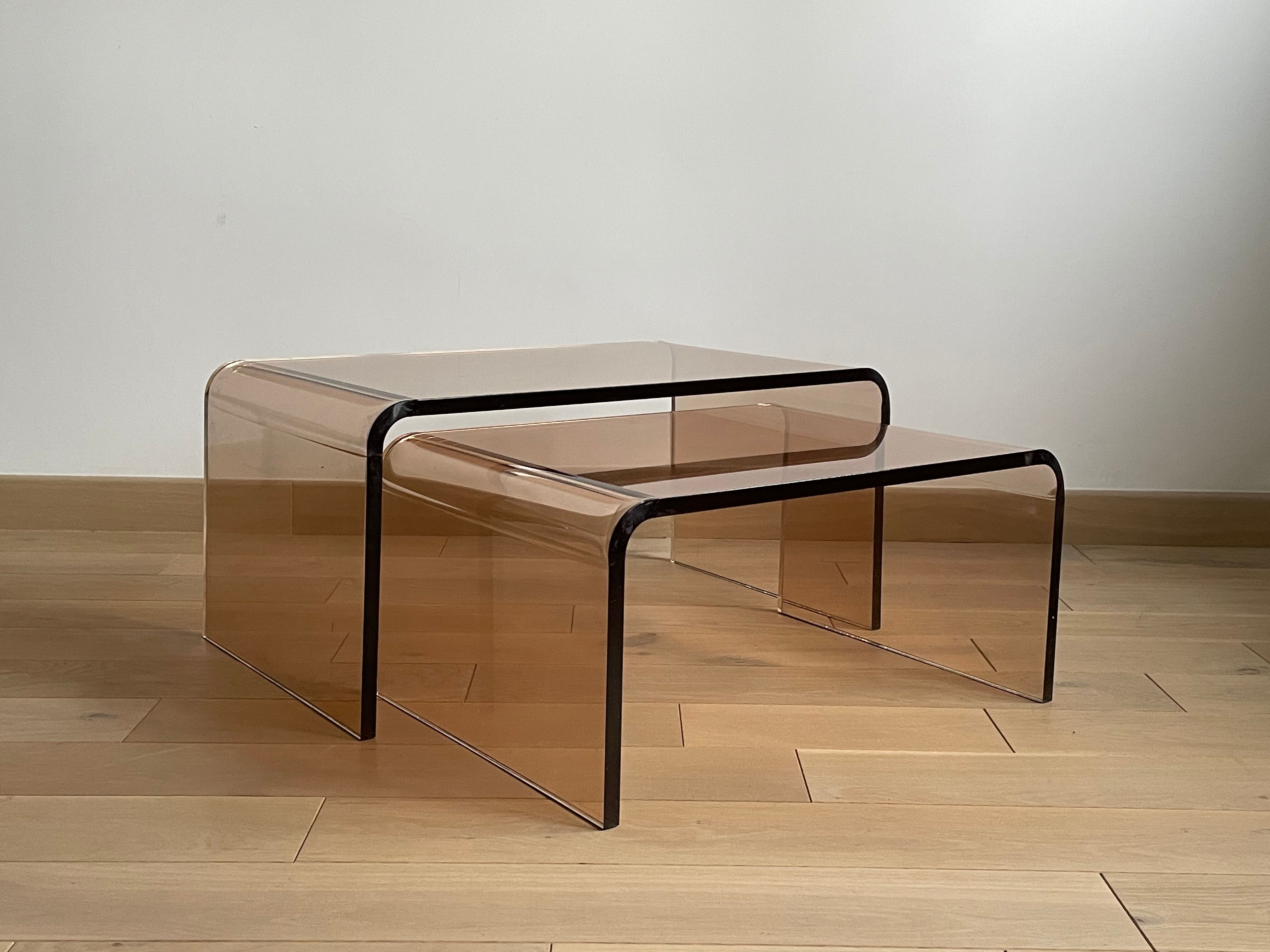 2 altuglas smoked nesting coffee table, 1970s
