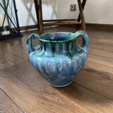 Vase grès flamme bleu vert