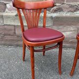 Pair of Alsatian bistro chairs in wood and leather, 1960