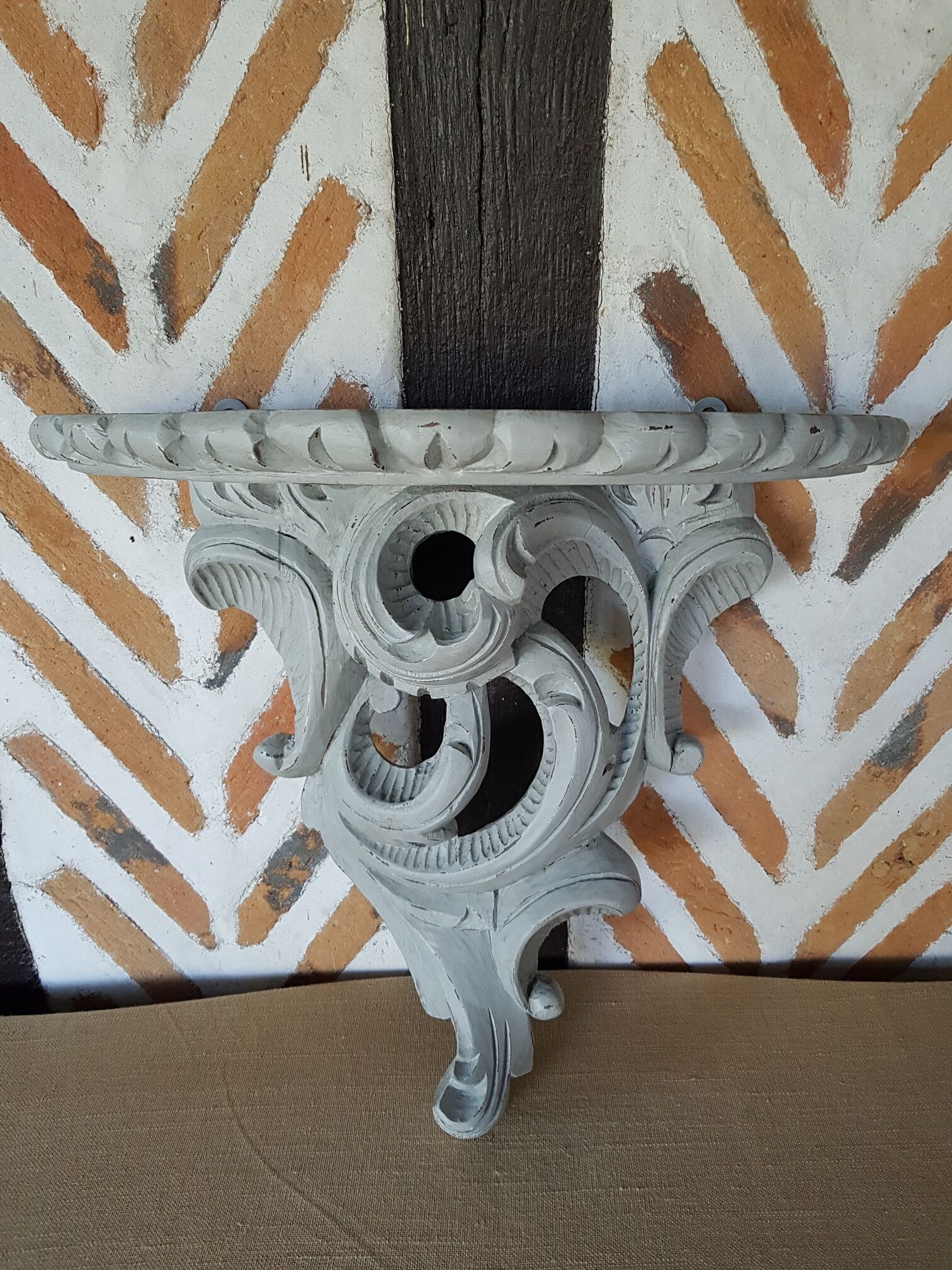 Grey patinated wood wall shelf