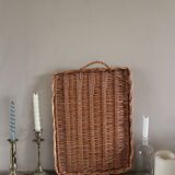 Large rectangular dark wicker tray with two vintage handles