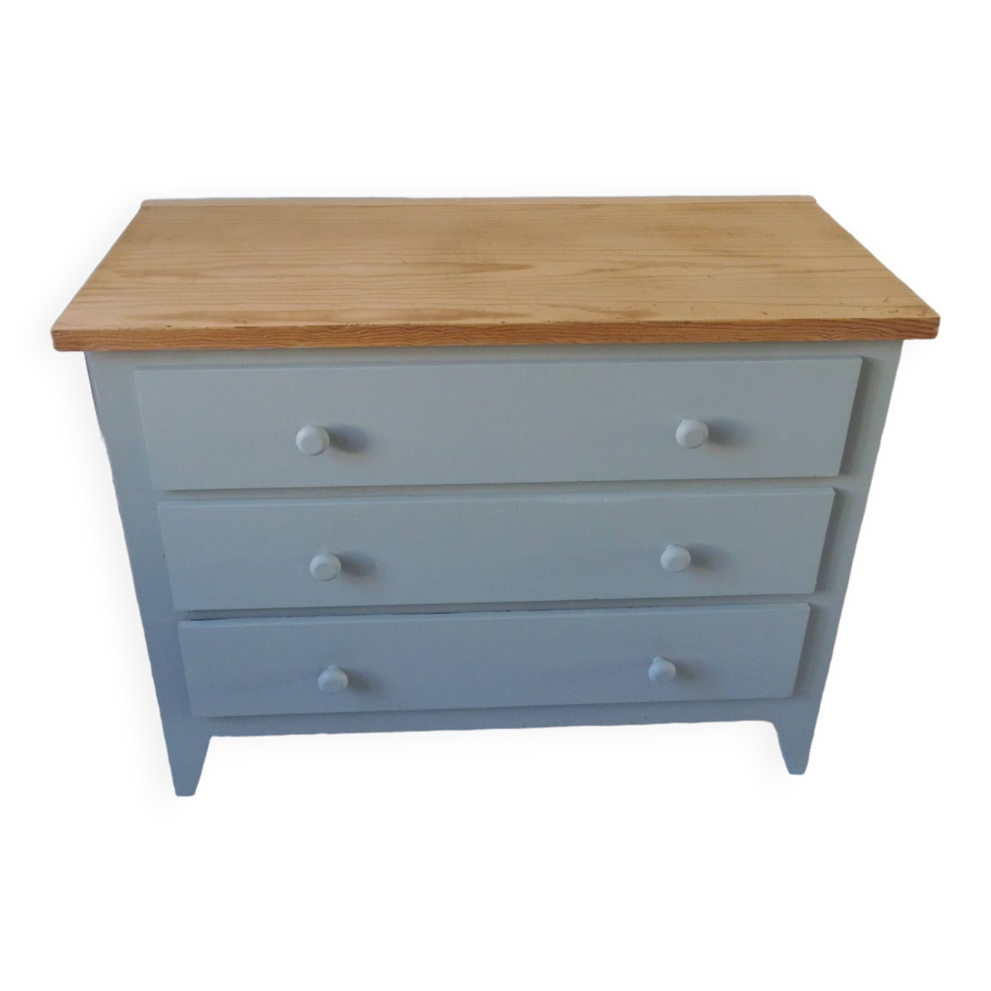 Re-enchanted chest of drawers in verdigris, wooden top protected by varnish. 3 t furniture
