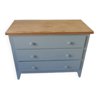 Re-enchanted chest of drawers in verdigris, wooden top protected by varnish. 3 t furniture