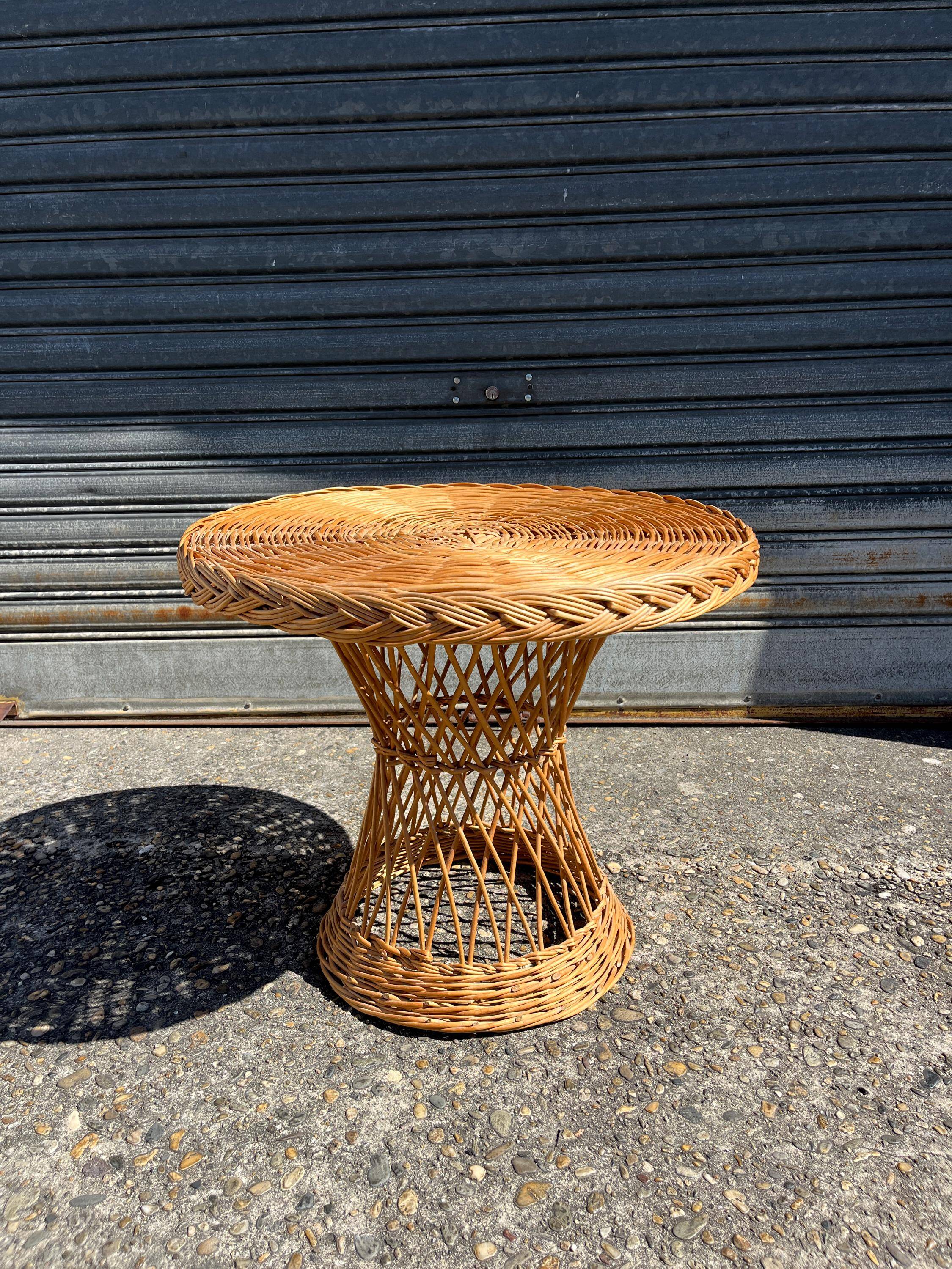 Vintage rattan and wicker side table