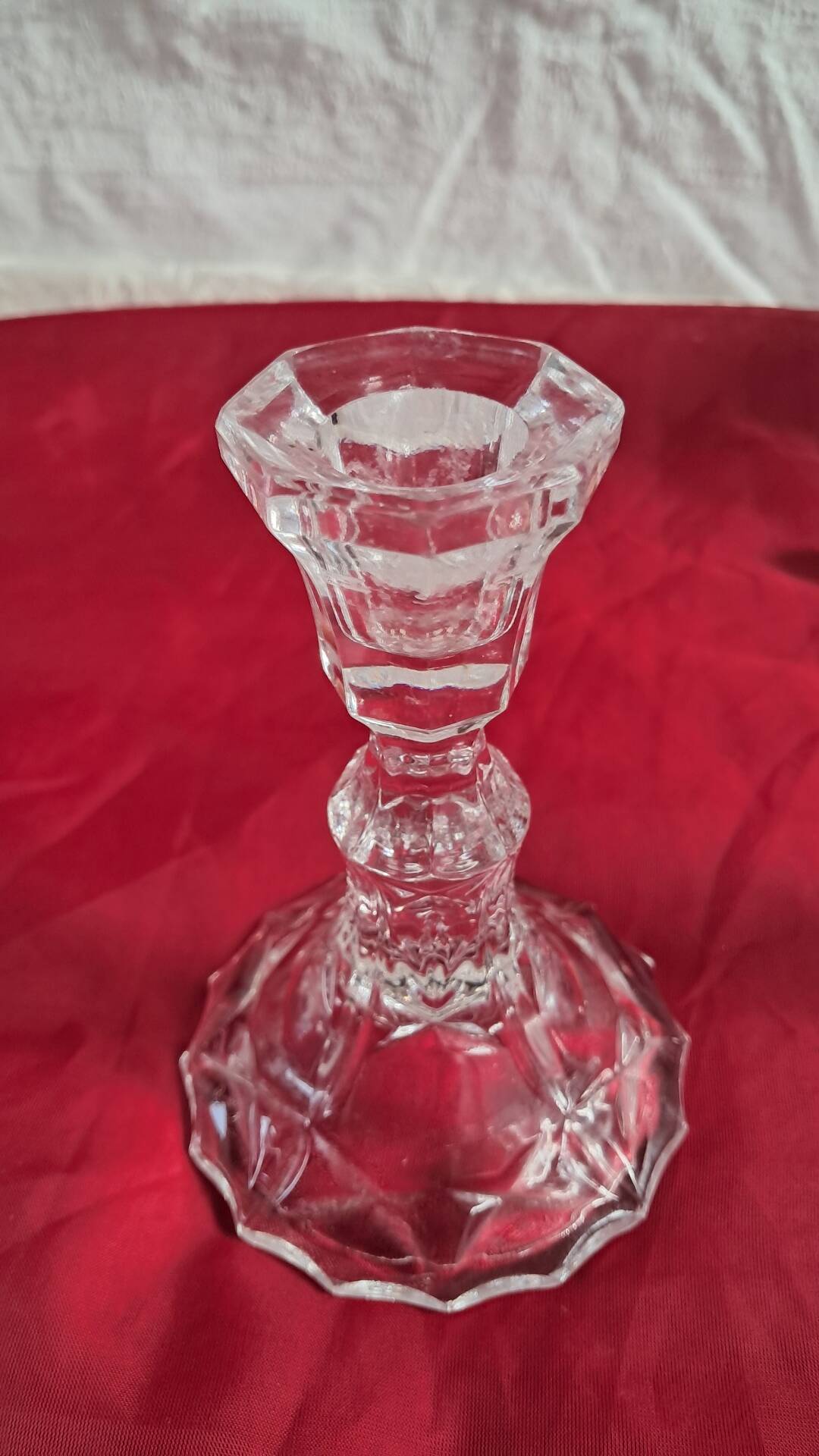 Pair of vintage glass candlesticks in clear glass