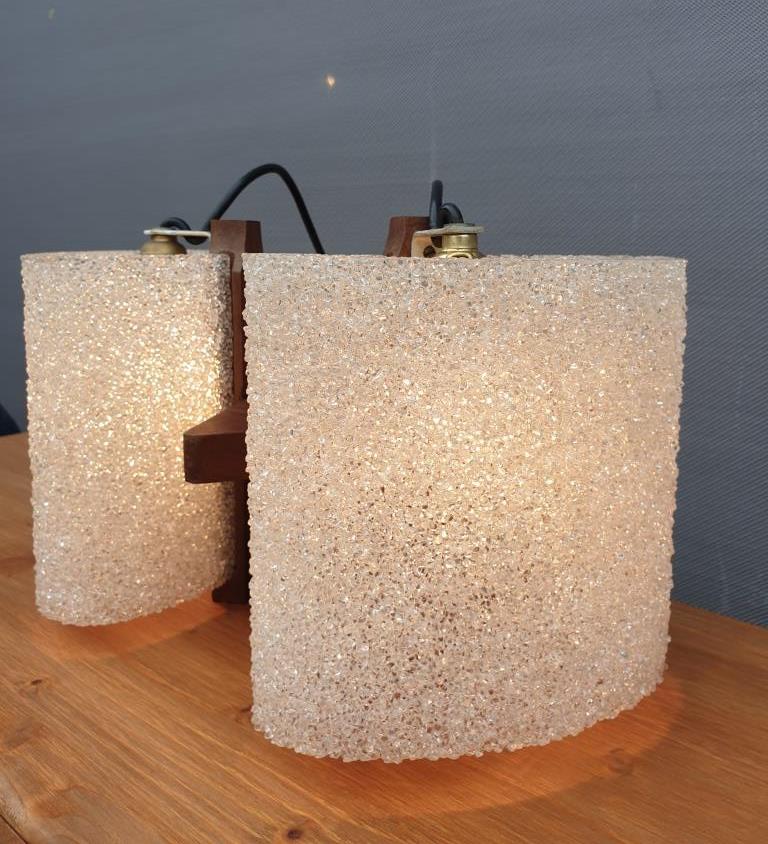 Scandinavian wall lamp Vintage teak two granite lampshades