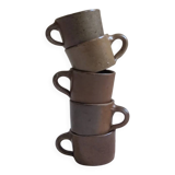 Set of 5 brown stoneware cups