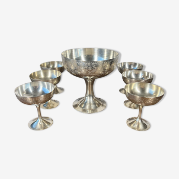 6 dessert cups in silver metal and assorted cut