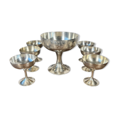 6 coupelles à dessert en métal argenté et coupe assortie