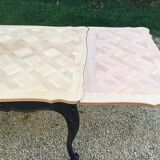 Louis XV style table in cherry wood restyled base in black and raw wood top