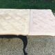 Louis XV style table in cherry wood restyled base in black and raw wood top