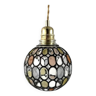 Multicolored faceted globe pendant light
