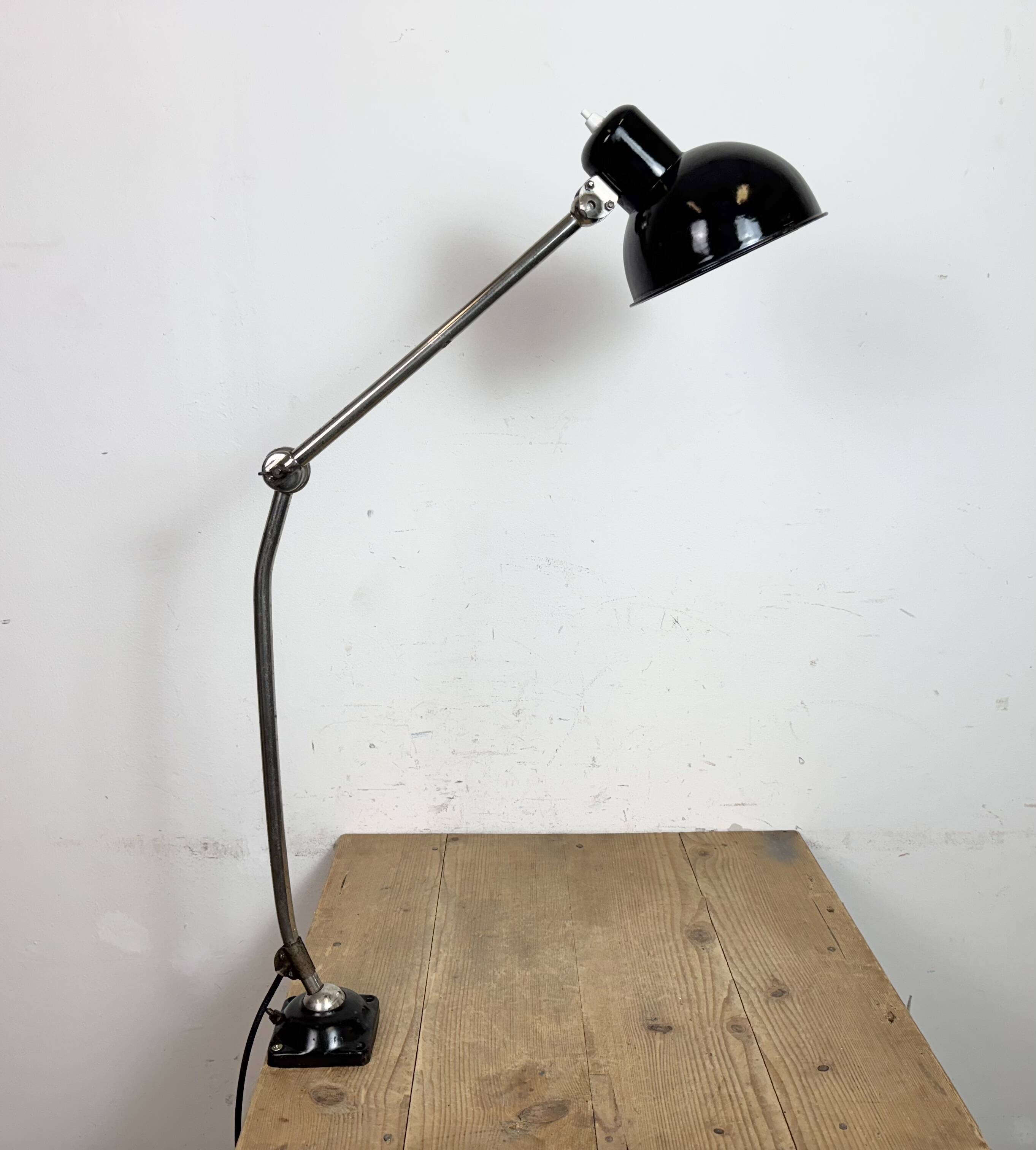 Industrial Workshop Black Enamel Desk Lamp, 1950s