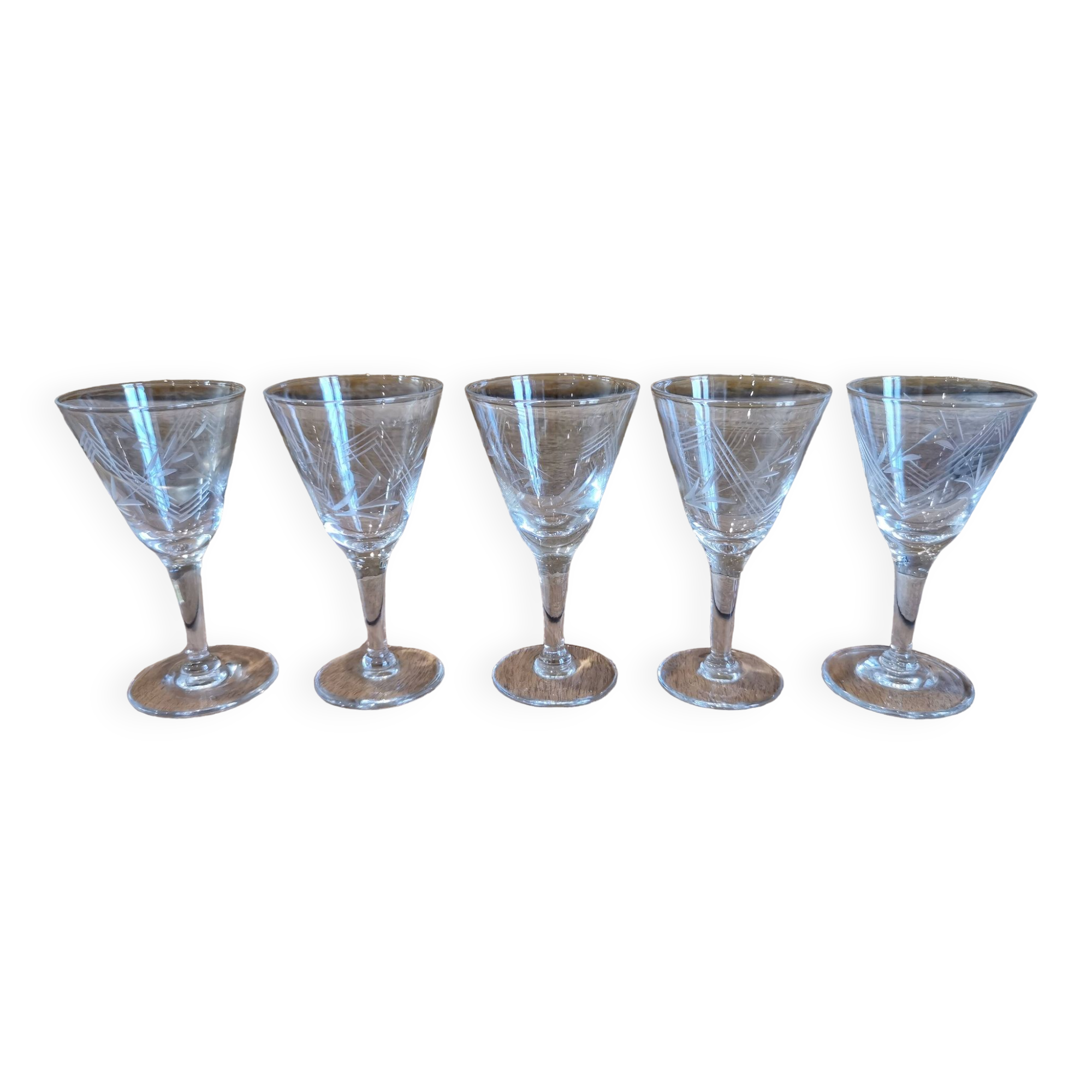 Set of 5 vintage chiseled conical crystal stemware