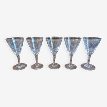 Set of 5 vintage chiseled conical crystal stemware