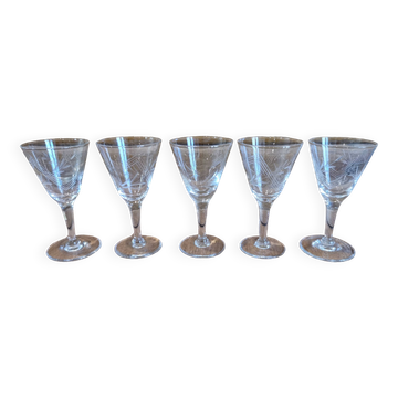 Set of 5 vintage chiseled conical crystal stemware