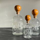 BOTTLES Engraved Glass and VINTAGE Wood