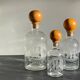 BOUTEILLES Verre Gravé et Bois VINTAGE