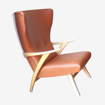 Chair high Scandinavian wing chair leatherette