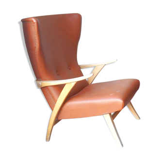 Chair high Scandinavian wing chair leatherette