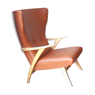 Fauteuil haut scandinave wing chair skai