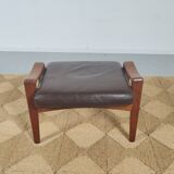 Leather and teak footrest Arne Wahl Iversen, Denmark 1960