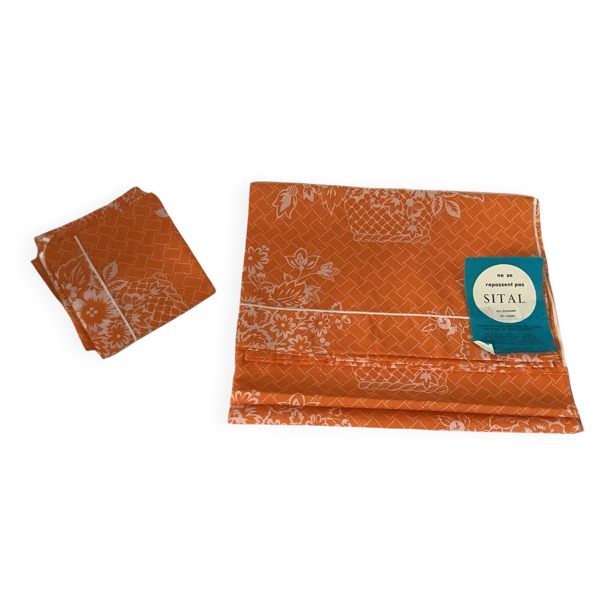 Vintage Sital single bed set in orange and white fabric