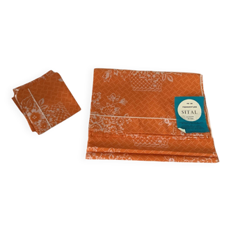 Vintage Sital single bed set in orange and white fabric