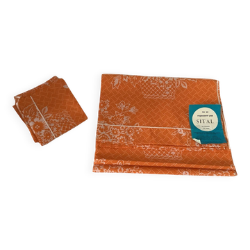 Parure de lit vintage Sital 1 place en tissu orange et blanc