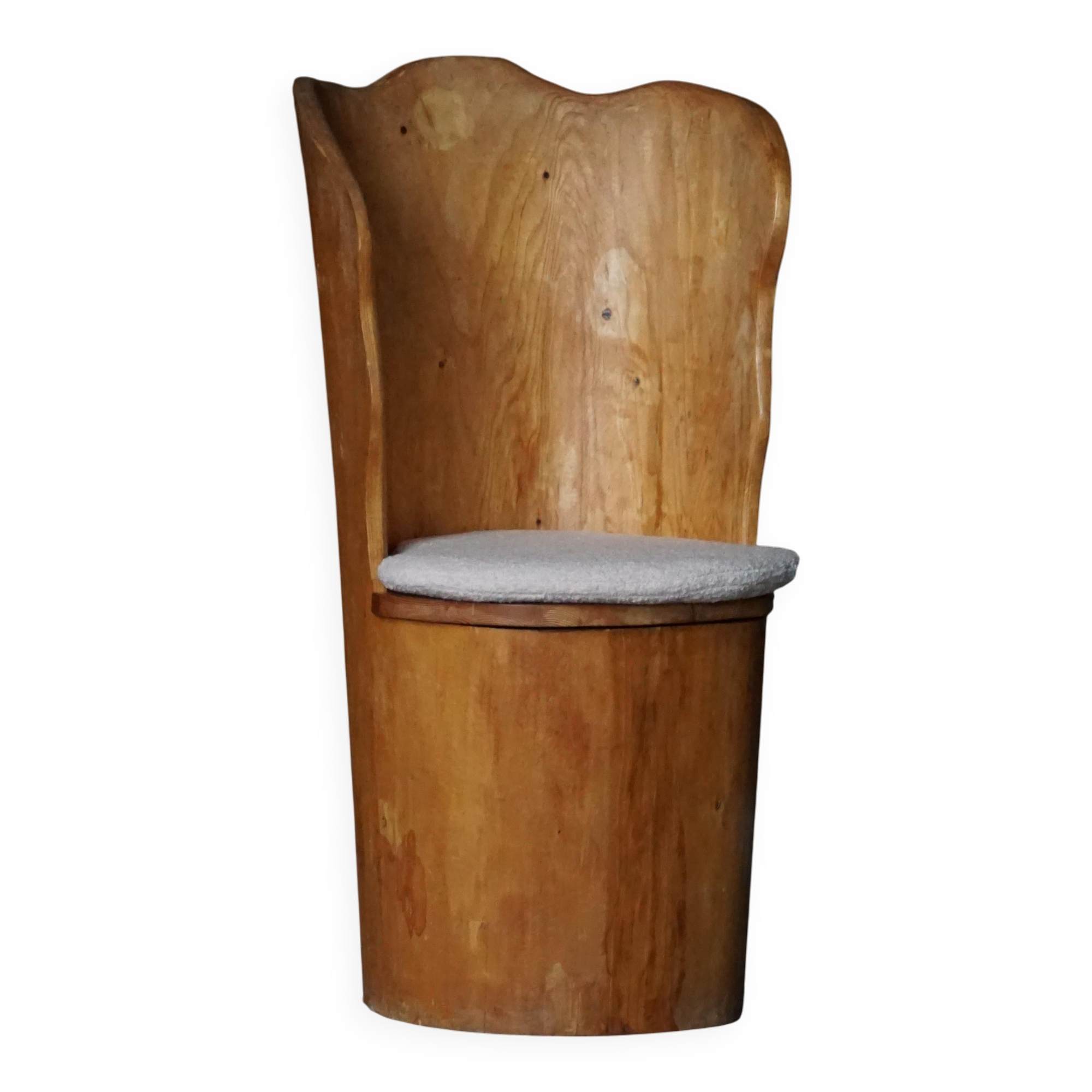 Fauteuil Brutaliste en Tronc en Pin Massif & Bouclé, Moderne du Milieu du Siècle Suédois, Années 1970