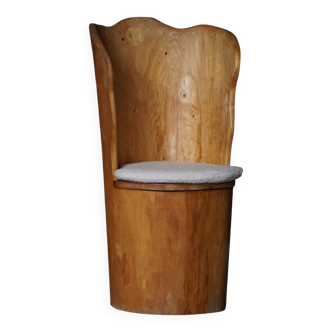 Brutalist Armchair in Solid Pine Log & Boucle, Mid-Century Modern Swedish, 1970s