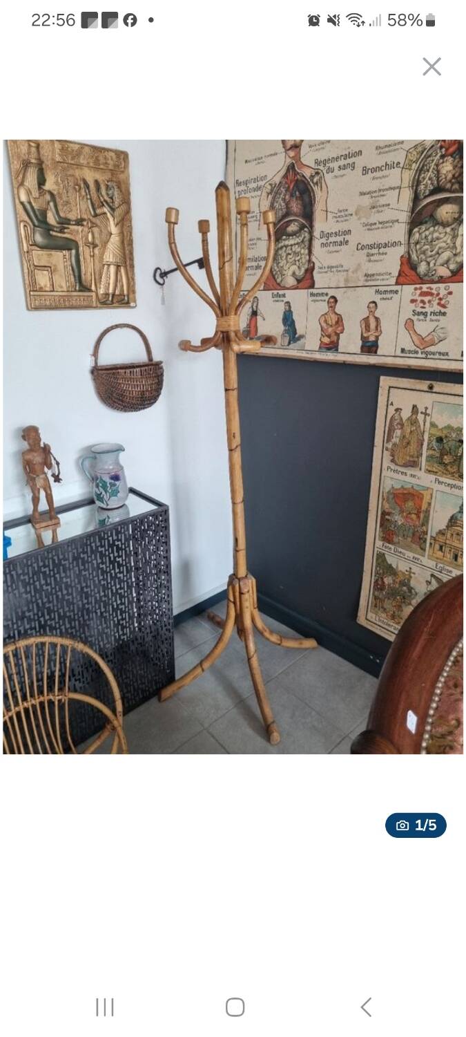 Porte manteau bambou rotin vintage