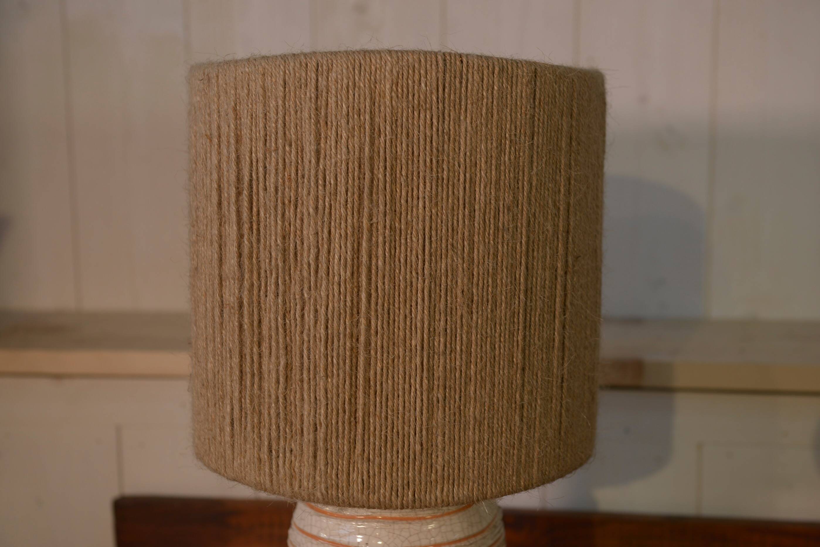 Ceramic lamp with linen shade, 1950s - 1960s