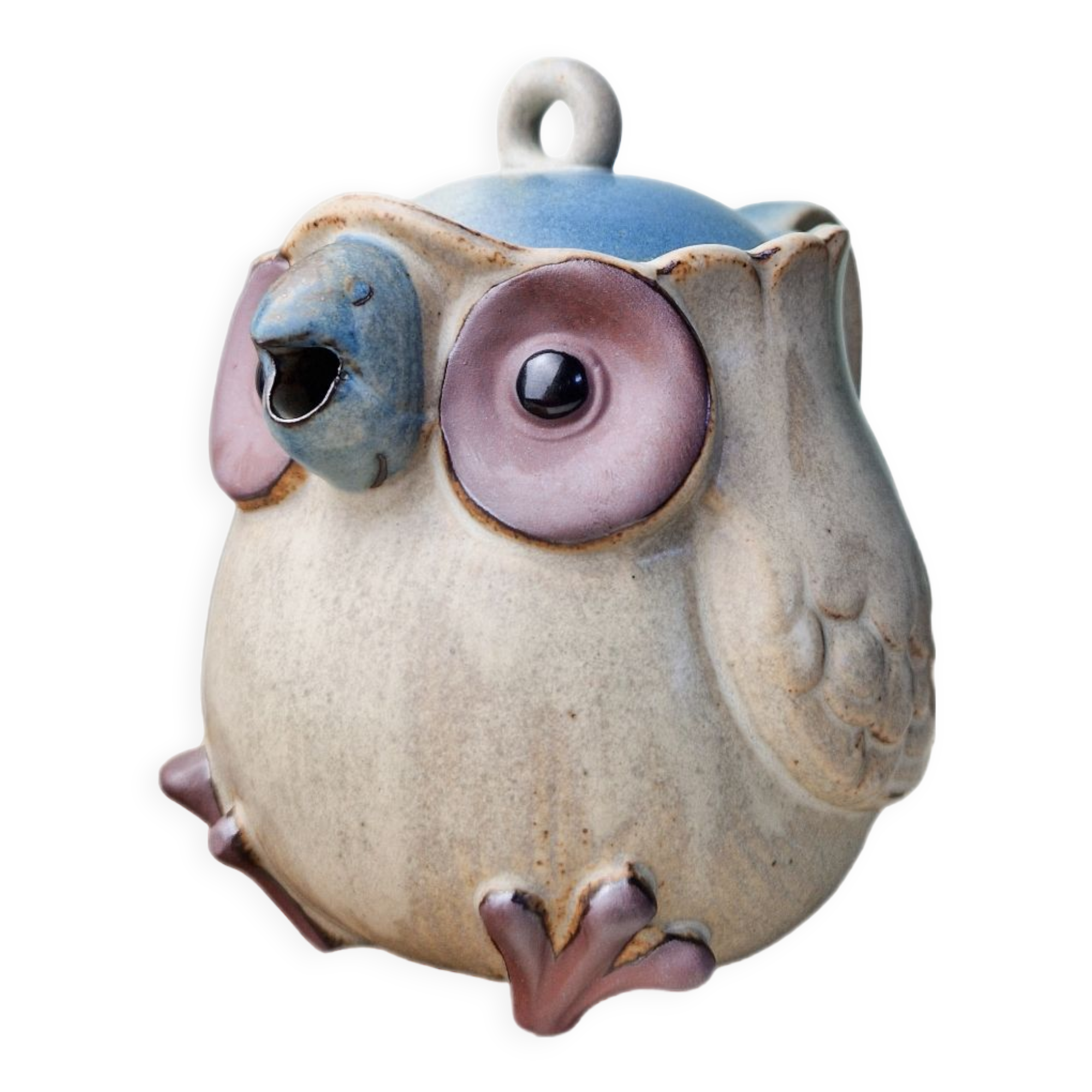 Terracotta owl-shaped teapot by vintage Ibuki Japan